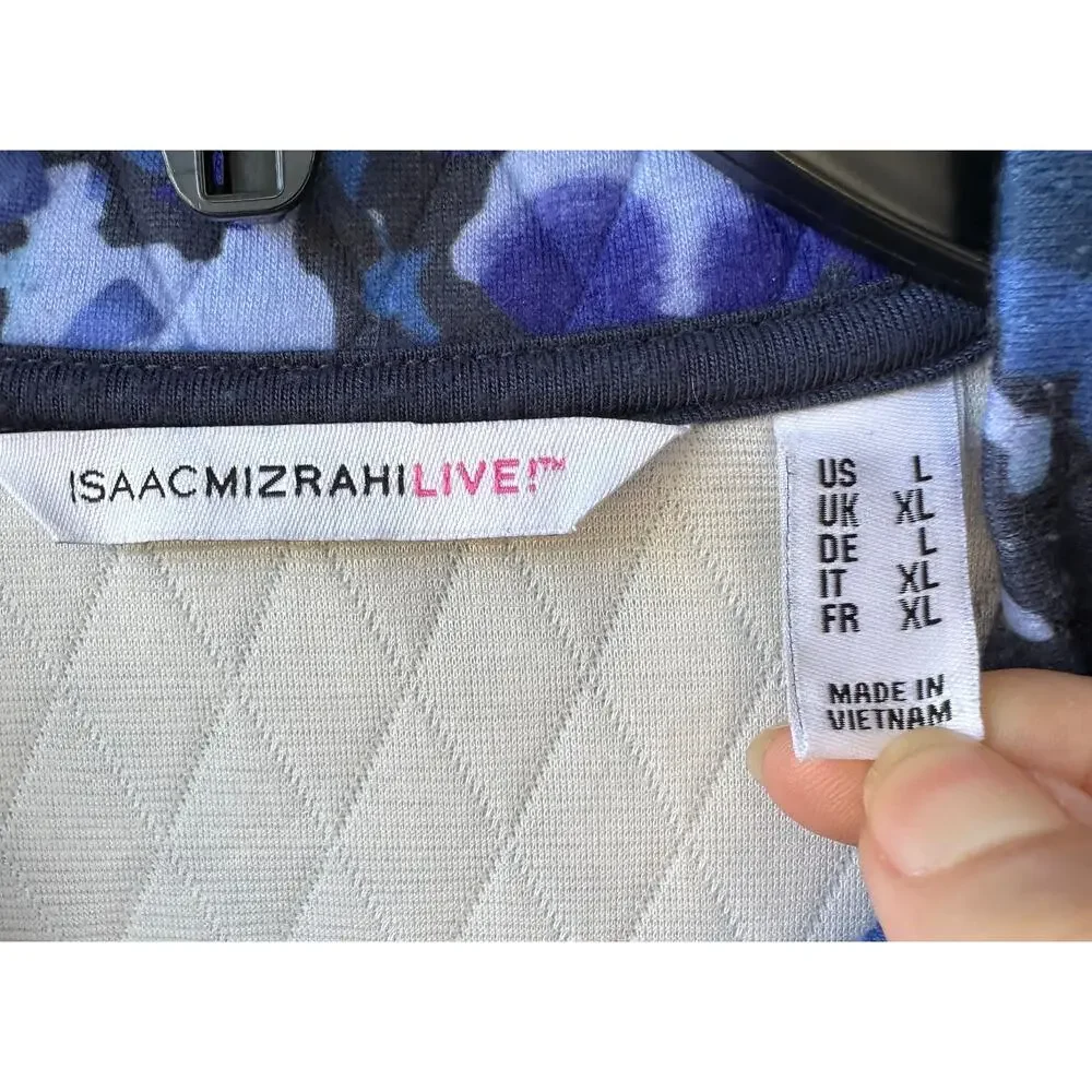Isaac Mizrahi QVC Quilted Snap Jacket L Blue Floral Print Lightweight Fall Layer